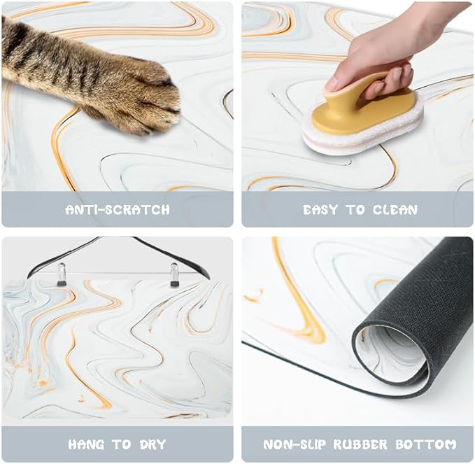 Dog Food Mats for Floors Waterproof, Dog Cat Water Bowl Mats Pet Feeding Absorbent Mat Dog Cat Pet Placemats for Food and Water Marble 17 * 30 inch