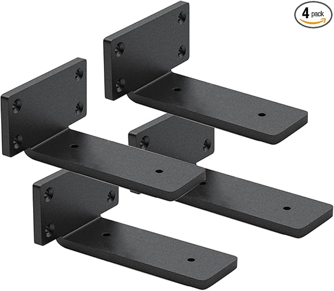 4 Pack Shelf Brackets 5 Inch Floating Shelf Bracket 1/5 inch Thick Heavy Duty Hidden Shelf Brackets Iron Metal Brackets for Shelf Support with Screw Included