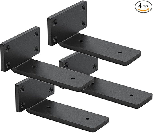 4 Pack Shelf Brackets 5 Inch Floating Shelf Bracket 1/5 inch Thick Heavy Duty Hidden Shelf Brackets Iron Metal Brackets for Shelf Support with Screw Included