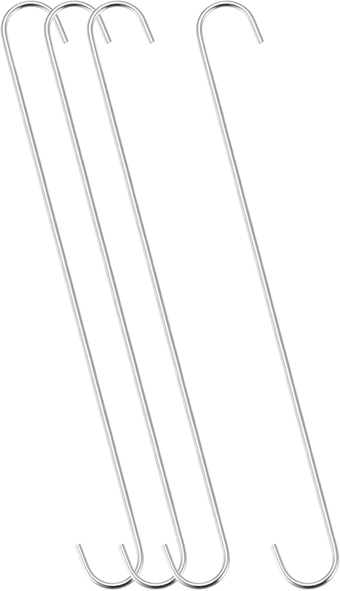 uxcell S Hanging Hooks, 16inch/400mm Extra Long Steel Hanger, Indoor Outdoor Uses for Garden, Bathroom, Closet, Workshop, Kitchen, Silver Tone, 4Pcs