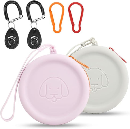 WALLFID Silicone Dog Treat Pouch Small Bag,2PCS Pet Walking Bag for Dog and Cat,Pocket Size,Easy to Clean,Odorless,Zipper Design,Moisture-Proof,Travel Walking Bag,Portable Training Bag. (Gray&Purple)