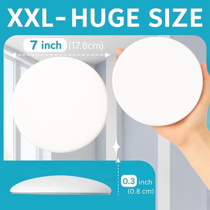 Strongest Home Wall & Door Handle Stopper, 2-Pack XXL – 7 Inch White Wall Bumpers, Quiet Wall Protector for Door Impact & Noise Reduction – Self Adhesive