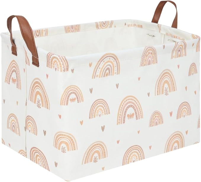 FXOCSHE Boho Rainbow Baskets Rectangular,girl basket,Waterproof foldable canvas laundry basket,Nursery hamper,Room Decor,Shelf Basket(Rainbows)