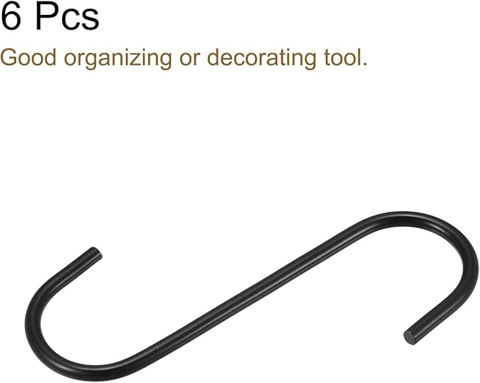uxcell S Hanging Hooks, 4inch/110mm Extra Long Steel Hanger, Indoor Outdoor Uses for Garden, Bathroom, Closet, Workshop, Kitchen, Black, 6Pcs