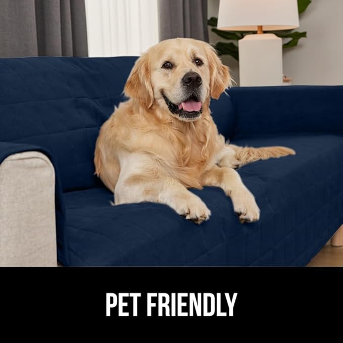 GORILLA GRIP Patented Waterproof Slip-Resistant Oversized 78” Sofa Protector Cover, for Leather or Fabric Couch Cushion, Large Microsuede Furniture Covers Dogs Pets Machine Washable Slipcover, Navy