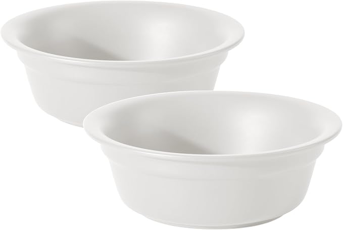Ceramic 6.3inch Set of 2 Dog Bowls, 2pcs Basic 1.5 Cup Food or 15 oz Water Dishes for Small Dogs, Wide Opening Rounded Edge (2 Bowls, Matt White)