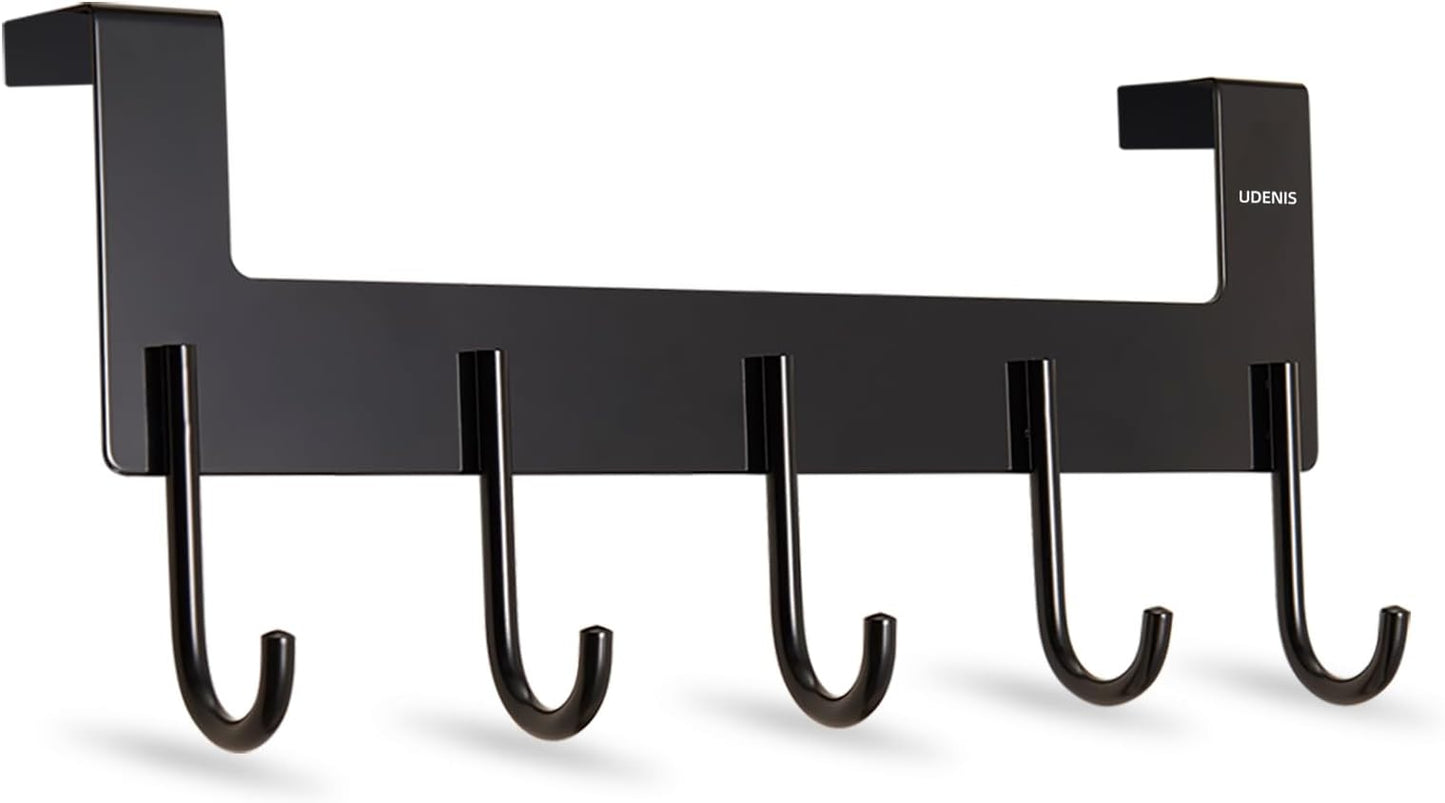 Over The Door Towel Rack,Over The Door Hooks,Heavy Duty Aluminum Over The Door Hanger for Hanging Coat, Bag, Robe,Clothes,Towels,Hat - 5 Hooks, Brush Finish (Matte Black 1Pcs)