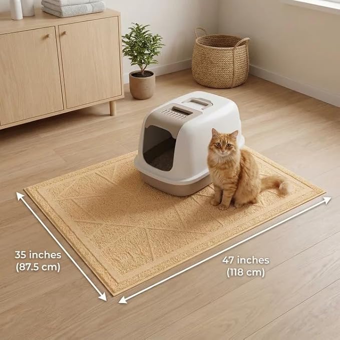 WePet Cat Litter Box Mat, Kitty Premium PVC Pad, Durable Trapping Rug, Phthalate Free, Urine-Resistant, Scatter Control, Mosaic, XXL 47 x 35 Inch, Beige