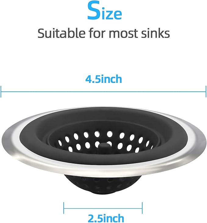 Mi hogar Sink Drain Strainer 2 Pack, 4.5” Wide Rim Silicone Kitchen Sink Stopper & Food Catcher, Flexible Drain Hair Catcher & Strainer Basket for Kitchen Bathroom Utility Sink, Easy to Clean