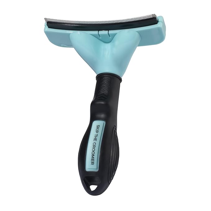 Skip The Groomer FurFix De-Shed Brush for Dogs, Stainless-Steel Deshedding Tool for Loose Fur & Undercoat Removal, Curved Edge Design, Ergonomic Non-Slip Handle, Quick-Clean Release