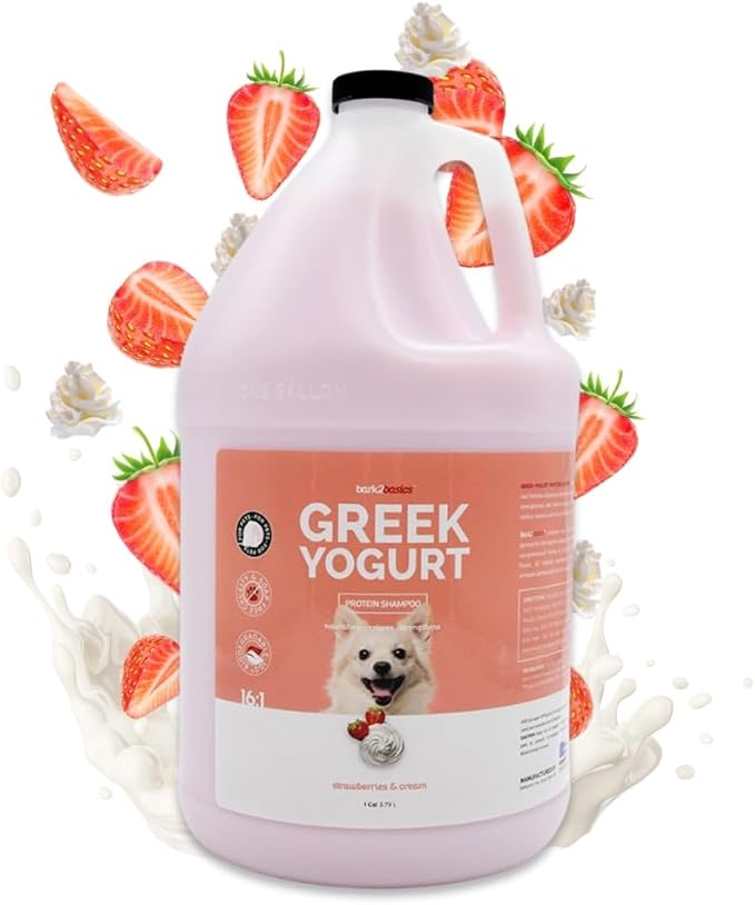 Bark2Basics Strawberries & Creme Greek Yogurt Protein Rich Dog Shampoo, 1 Gallon - All Natural Ingredients, Feeds Protein To Follicles, Restores Moisture, Repairs and Nourishes