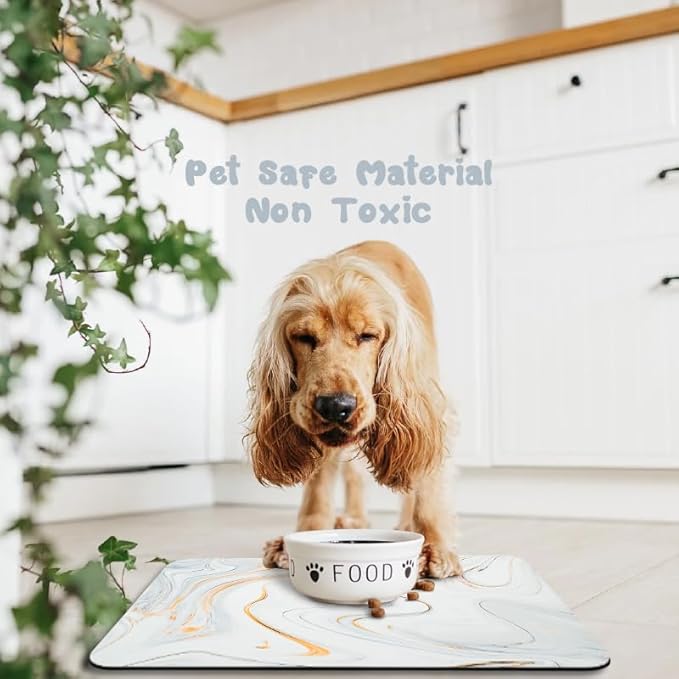 Dog Food Mats for Floors Waterproof, Dog Cat Water Bowl Mats Pet Feeding Absorbent Mat Dog Cat Pet Placemats for Food and Water Marble 24 * 32 inch
