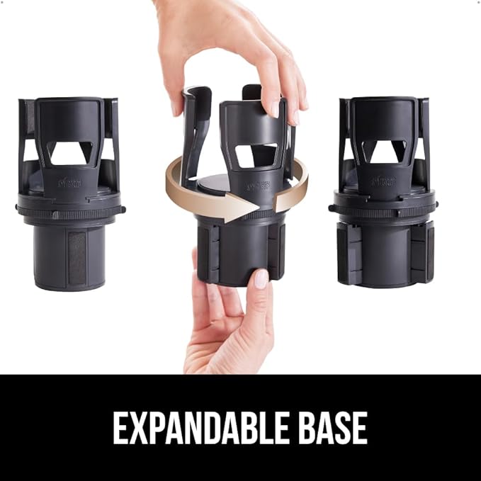 GORILLA GRIP Car Cup Holder Expander 2 Pack, Keeps Large Drink Cups Secure, Expander Fits Yeti, HydroFlask, Stanley 18 to 48oz Large Water Bottles, Coffee Mug, Adjustable Arms and Base Insert, Black
