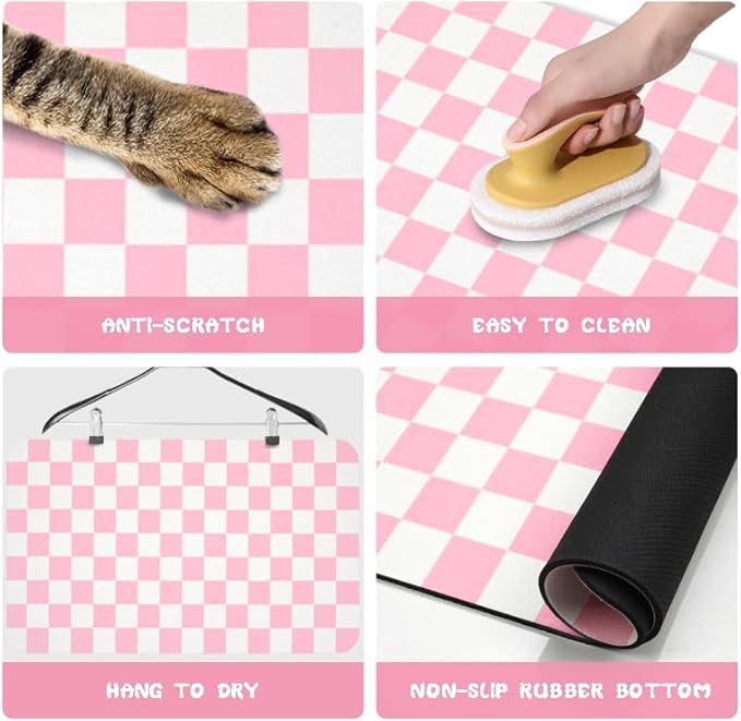 Dog Food Mats for Floors Waterproof, Pet Water Bowl Mats Pet Feeding Absorbent Placemats Plaid 24 * 32 inch