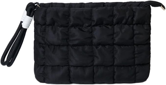 Puffy Quilted Makeup Bag Cosmetic Bag Equipped with a Detachable Handle Cute Zipper Pouch for Storage Clutch for Women(Black)