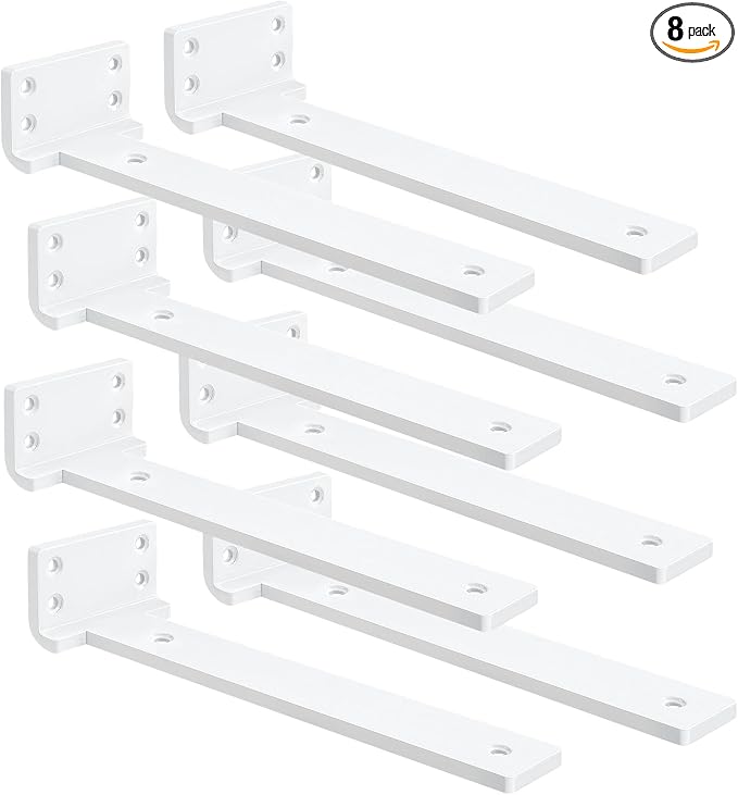 Floating Shelf Brackets 6 inch 8 Pack L Brackets for Shelves White Metal Heavy Duty Shelf Bracket for DIY Decorative with Mounting Hardware