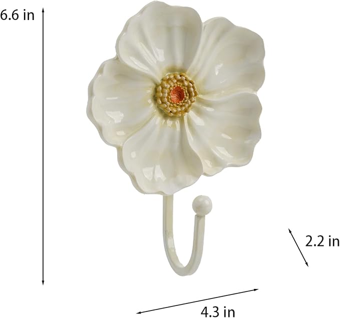 Guichifun Flower Coat Hooks Wall Decor - 2pcs Resin White Decorative Wall Hooks for Hanging Clothes Coats Towels Keys Bags Hats Bathroom Home Decoration Gift 4.3 x 2.2 x 6 Inch