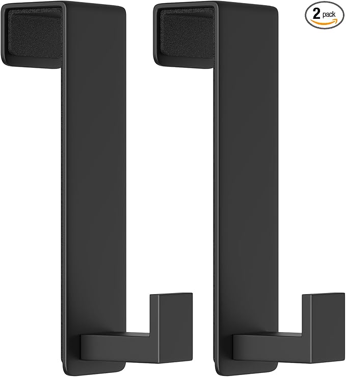 Over The Door Hooks, Door Hanger Hooks for Hanging Heavy Duty, Hat Organizer Coat Rack Towel Hooks for Bathroom, Door Rack for Bedroom Entryway Office (Black, 2 Pack, Fits 1-3/4" Thick Door)