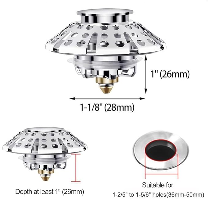 3-in-1 Bathtub Drain Stopper with Hair Catcher – Universal Tub Drain Plug for 1-3/8" to 2" Holes, Pop-Up Tub Stopper for Bathroom Sink, Anti-Clog Shower Strainer by PROFECTUS