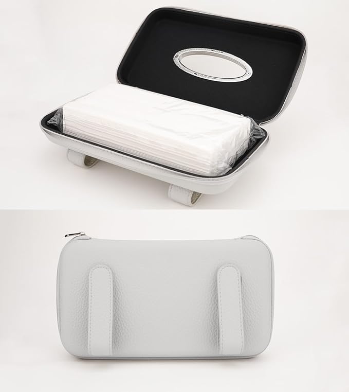 Car Tissue Holder, Sun Visor Tissue Holder, Zipper Car Visor Napkin Holder, PU Leather Backseat Tissue Case for Car,Vehicle (Grey)
