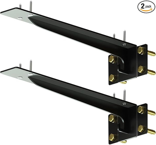 Heavy Duty Shelf Brackets 12 Inch, 1500 lbs Capacity, Hooks for Wall Mounted Shelves, L-Shaped Floating Shelf Brackets with Hanging (Black 2 Pack)