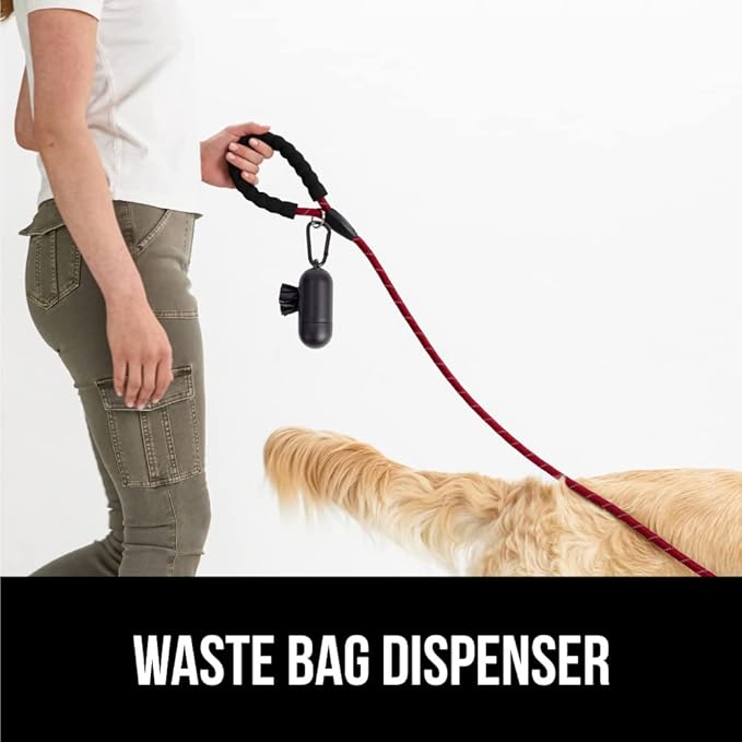 GORILLA GRIP Dog Leash, Heavy Duty Reflective Rope Leashes for Large, Medium, Small Breed Dogs, Puppy Training Essential for Walks, Hikes, Soft Handle, Rotating Metal Clip, Waste Bag Dispenser, Red