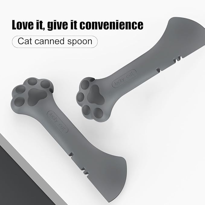 mwellewm 6Pcs Pet Food Can Supplies Set 2Pcs Universal Silicone Can Covers Cat Can Lids 2Pcs Multifuctional Mini Spatula Pet Can Opener and 2 Pcs Dog Spoons for Pets Dogs Cats Feeding Can (Grey)
