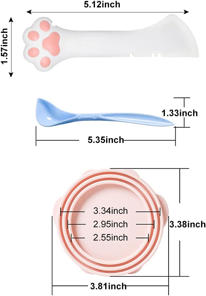mwellewm 6Pcs Pet Food Can Supplies Set 2 Pcs Universal Silicone Can Covers Cat Can Lids 2Pcs Multifuctional Mini Spatula Pet Can Opener and 2Pcs Dog Spoons for Pets Dogs Cats Feeding Can