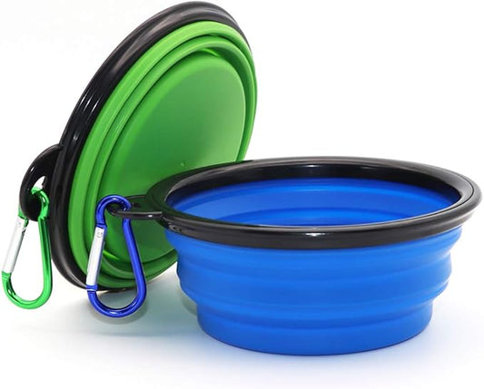 Comsun 2-Pack Collapsible Dog Bowl, Foldable Expandable Cup Dish for Pet Cat Food Water Feeding Portable Travel Bowl Blue and Green