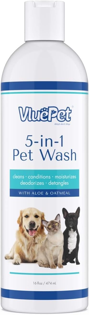 VLUEPET | Pet Wash - Gentle Solution for Cleans, Conditions, Deodorizes, Detangles and Hair Moisturizes with Oatmeal & Aloe Formula- Itchy Skin Relief- Sulfate Free, Plant Based, All Natural- 16 fl oz
