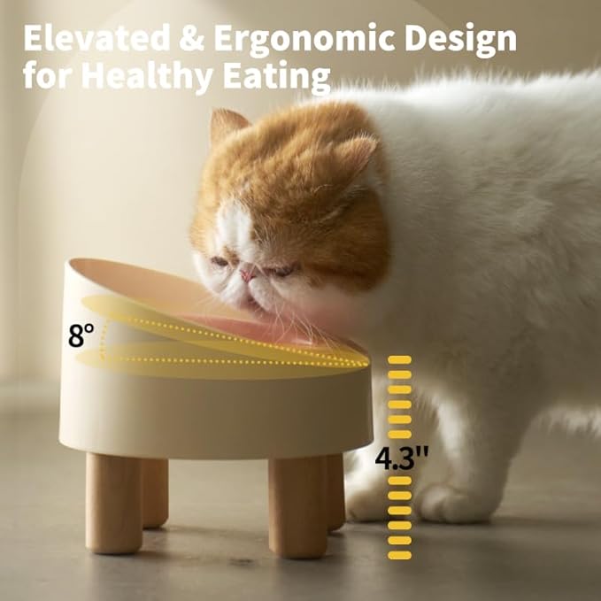 Ceramic Elevated Cat Bowls, Adjustable Raised Double Bowls Set, Pet Bowl with Anti Slip Rubber Pad, Leak-Proof, Stress Neck Free Food & Water Bowls for Small Dogs Geen