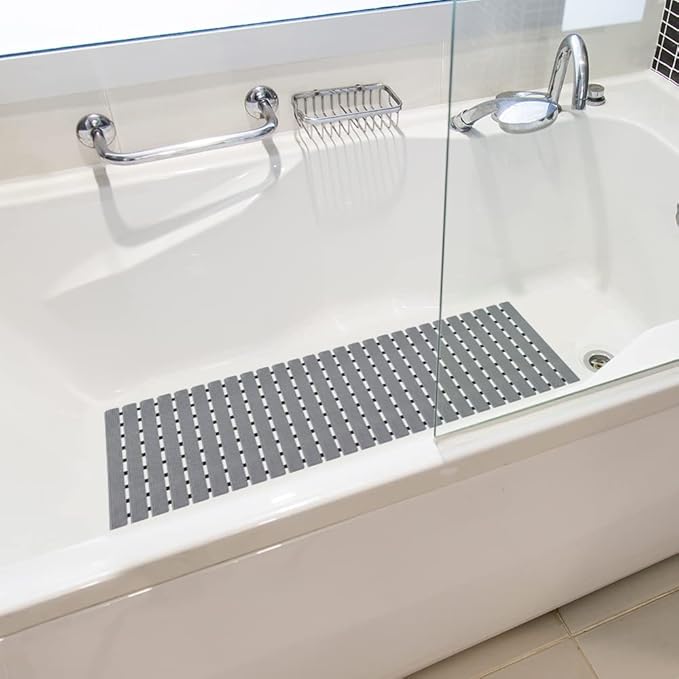 Shower Mat Non Slip Bathtub Mat with Suction Cups and Drain Holes 37.4 x15.7 Inch Bath Mat for Tub & Shower.Easy Dry,Easy to Cut,Eco-Friendly