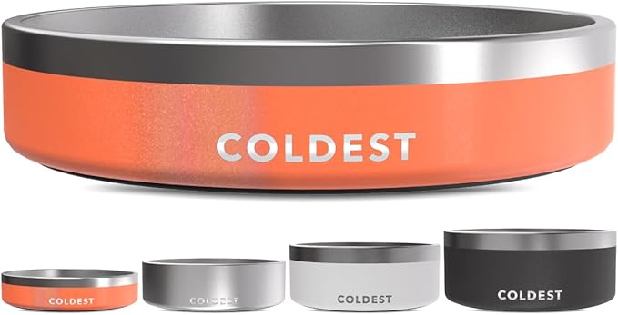 Coldest Dog Bowl - Anti Rust Metal, Non Slip, 3 Layers Insulated Stainless Steel Dog Bowls - Spill Proof & Heavy Duty - Water Bowl for Dogs, Cats & Pets, Dish Washer Safe (21 oz, Mars Red Glitter)