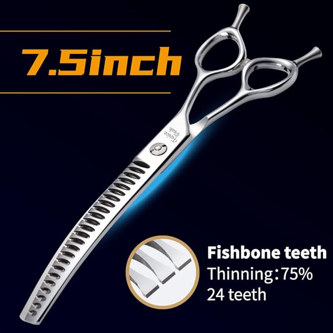 Fenice Peak Dog Grooming Shears Curved Chunker Scissors for Dogs and Cats Face Body Trimming Shears 440C 7.5''
