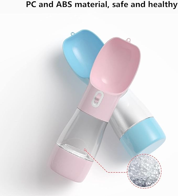 Misthis Portable Dog Water Bottle - Leak Proof Dog Water Dispenser with Bowl & Food Container, Dishwasher Safe Food Grade Plastic for Pet Puppy Outdoor Walking Hiking Travel Pink