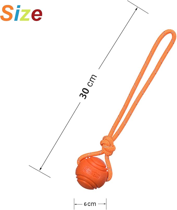 Dog Training Ball on A Rope Rubber Dog Rope Toys Ball with Handle for Tug of War K9 Training Rewards for Belgian Malinois Gifts, 6cm in Diameter for Medium Dogs 30-60 Lbs, Pack of 4