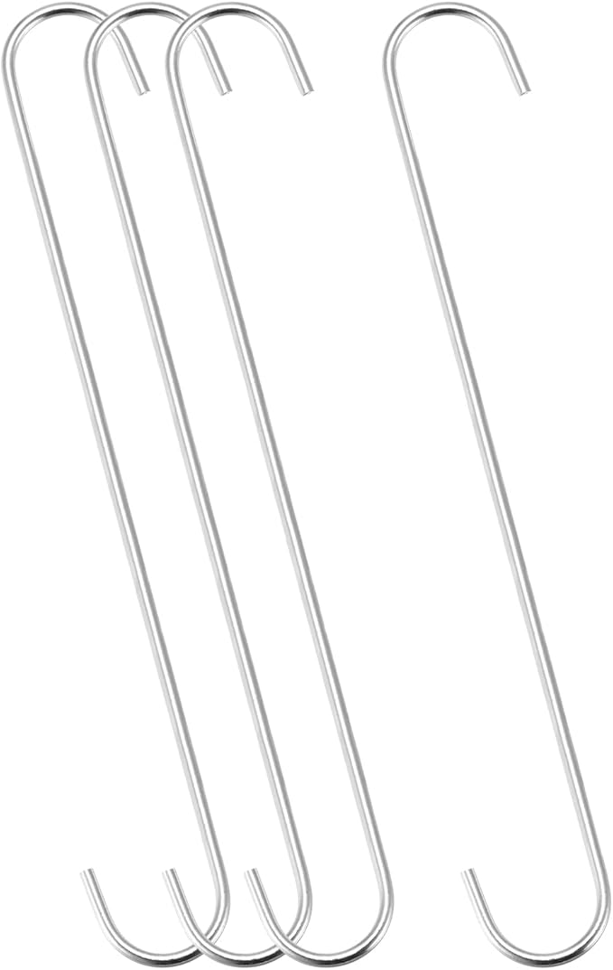 uxcell S Hanging Hooks, 12inch/300mm Extra Long Steel Hanger, Indoor Outdoor Uses for Garden, Bathroom, Closet, Workshop, Kitchen, Silver Tone, 4Pcs