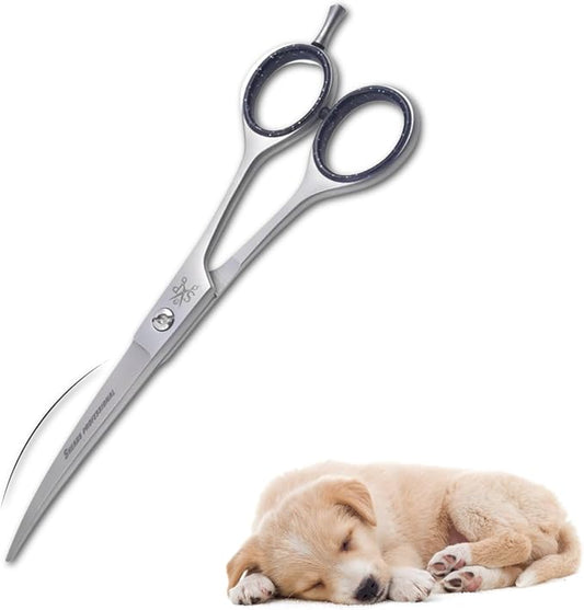 Dog Grooming Scissors, Curved Scissor for Dog Grooming and Cats, Pet shears for Trimming Face & Paws, 7 In Curved Blade