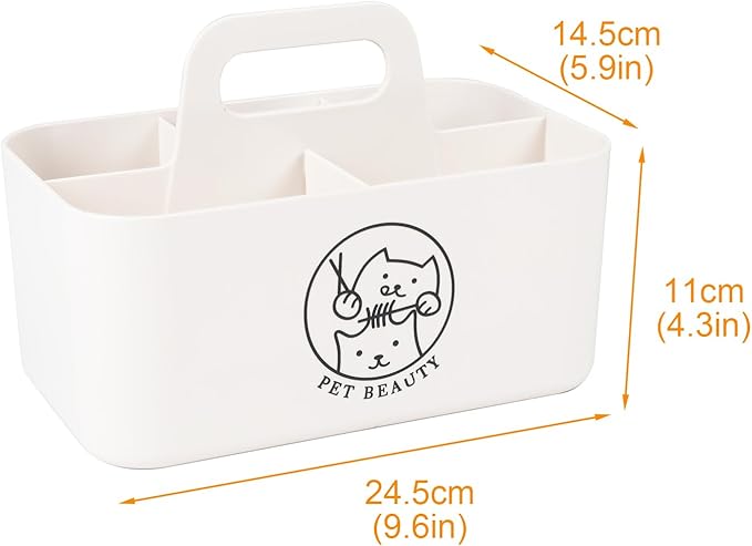 Morezi Dog grooming basket box bin in plastic small organier storage great for holding puppy cats combs shampoo brushes scissors grooming stuff in bathroom closet
