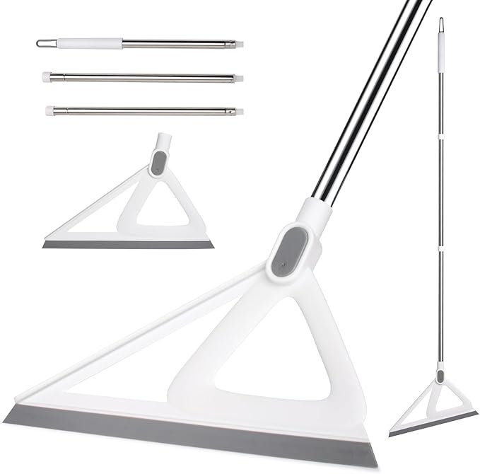 XXFLOWER Multifunction Silicone Broom，Squeegee Broom Sweeping Water and Pet Hair，Rubber Magic Broom Sweeper for Floor Bathroom Kitchen Shower，Rugs，Glass Windows（White）