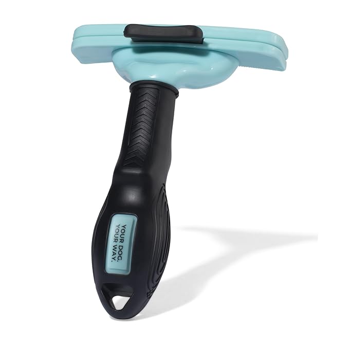 Skip The Groomer FurFix De-Shed Brush for Dogs, Stainless-Steel Deshedding Tool for Loose Fur & Undercoat Removal, Curved Edge Design, Ergonomic Non-Slip Handle, Quick-Clean Release