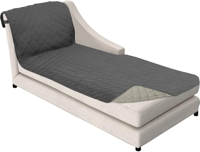 Sofa Shield Chaise Slip Cover with Patented Strap, Cushion Protector, US Designed Reversible Stain and Dog Tear Resistant Slipcover, 102x34 inch Seat, Washable Covers for Dogs Pets, Charcoal Linen
