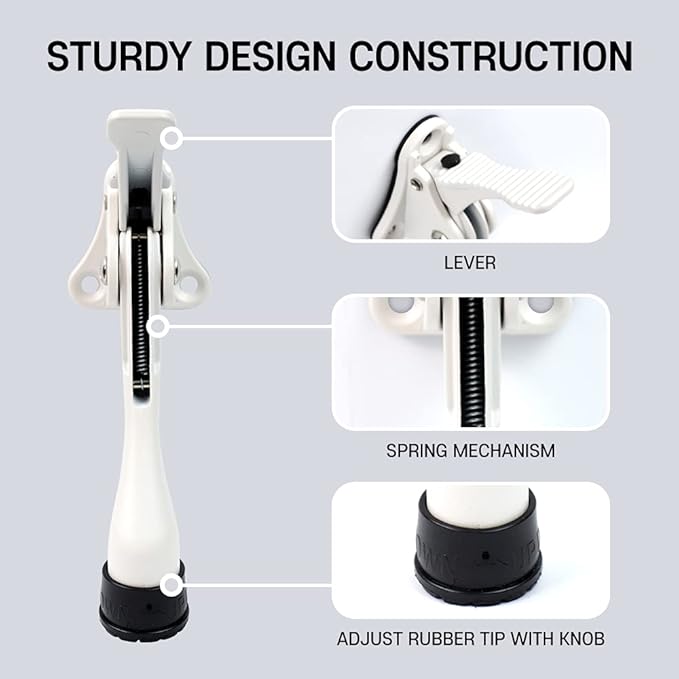 One Touch Kickdown Door Stopper, Door Holder, Heavy Duty Door Stops, Bottom of Door, Height-Adjustable Rubber Tips by HASHI (White 4 inch x 4pack)