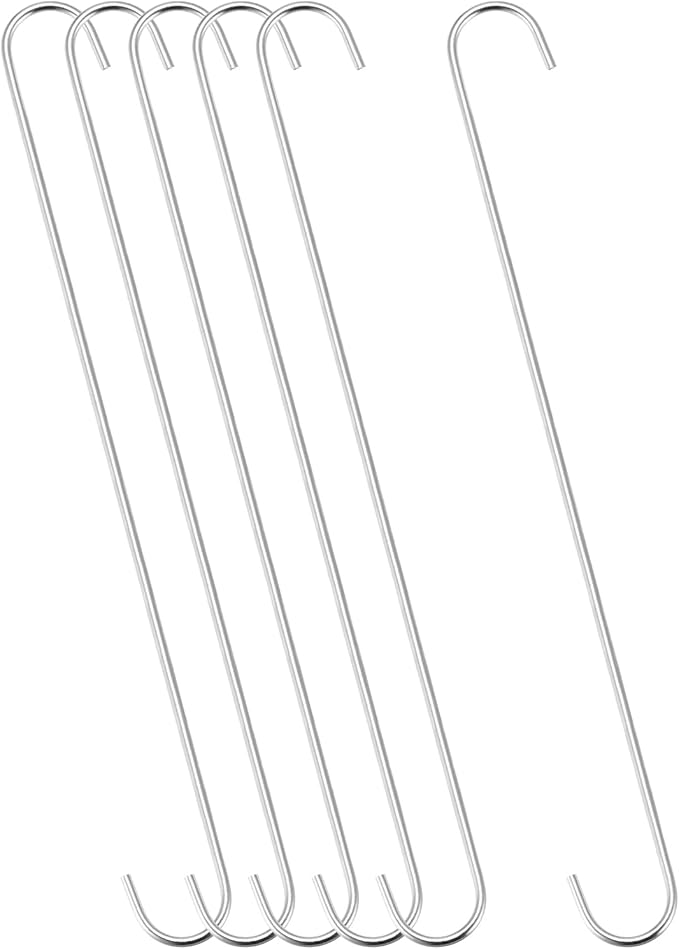 uxcell S Hanging Hooks, 16inch/400mm Extra Long Steel Hanger, Indoor Outdoor Uses for Garden, Bathroom, Closet, Workshop, Kitchen, Silver Tone, 6Pcs