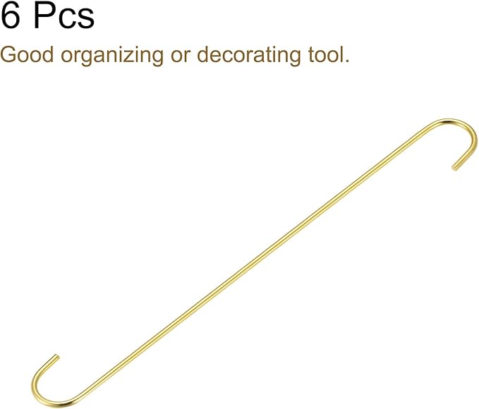 uxcell S Hanging Hooks, 16inch/400mm Extra Long Steel Hanger, Indoor Outdoor Uses for Garden, Bathroom, Closet, Workshop, Kitchen, Gold Tone, 6Pcs