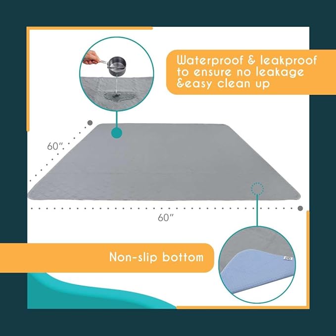 rocket & rex Premium XL Non-Slip Washable Pee Pad for Dogs, Waterproof & Reusable Puppy Pad for Potty Training, Whelping, Travel, Lining Playpens & More, 60" x 60" (Pack of 1)