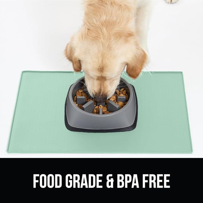 GORILLA GRIP 100% Waterproof Raised Edge BPA Free Silicone Pet Feeding Mat, Dog Cat Food Mats Contain Spills Protects Floors, Placemats for Cats and Dogs Water Bowl, Pets Accessories 23x15 Mint