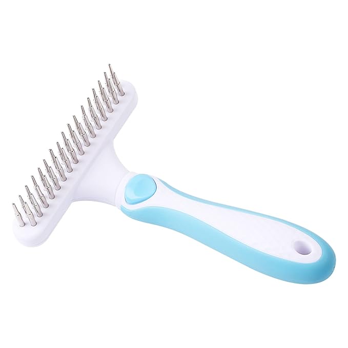 Ordermore Pet Grooming Brush - Undercoat Rake for Dogs, Cats, Dematting Deshedding Brush Comb - Ideal for Thick, Long Hair, Matted Pets - Professional Shedding Tool - Blue