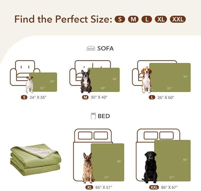 Lekereise Reversible Waterproof Dog Blanket, Super Soft Couch Cover for Dogs, Washable Leak-Proof Protector for Sofa Bed Car Seat, for Cats to Large Dogs (Green, 85" x 59")