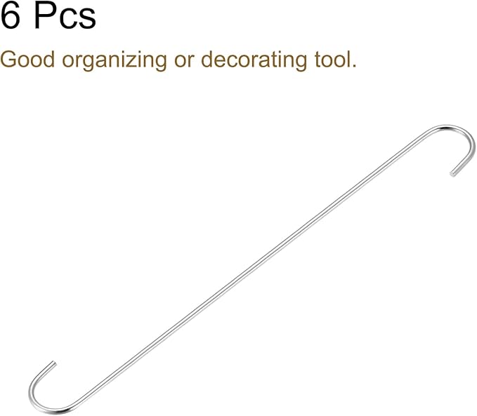 uxcell S Hanging Hooks, 16inch/400mm Extra Long Steel Hanger, Indoor Outdoor Uses for Garden, Bathroom, Closet, Workshop, Kitchen, Silver Tone, 6Pcs